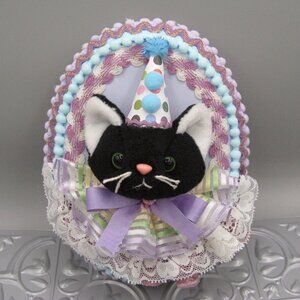 Black Kitty Cat Faux Taxidermy Plaque Kitten Plushie Upcycled Gallery Wall Art